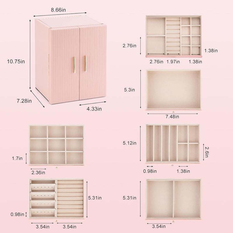 Dajasan Jewelry Box for Girls Women, 6-Tier Large Jewelry Organizer Box, Jewelry Storage Organizer, Jewelry Gift Box for Christmas, Valentine's Day, Birthday, Mother's Day (Pink) - Image 3